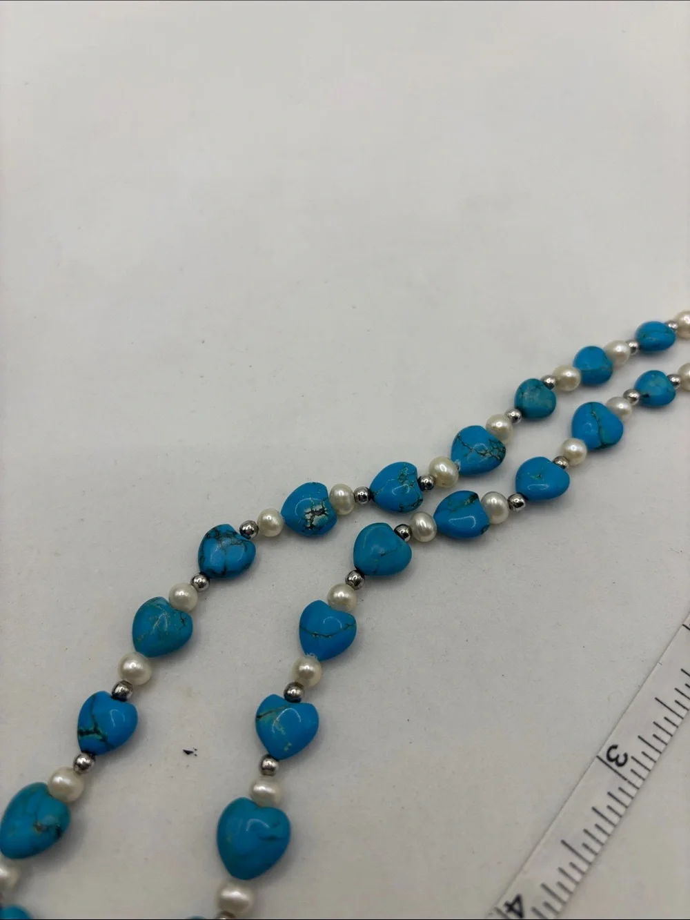 Danbury Mint set heart-shaped turquoise pendant bracelet earrings beaded pearl - Picture 12 of 12